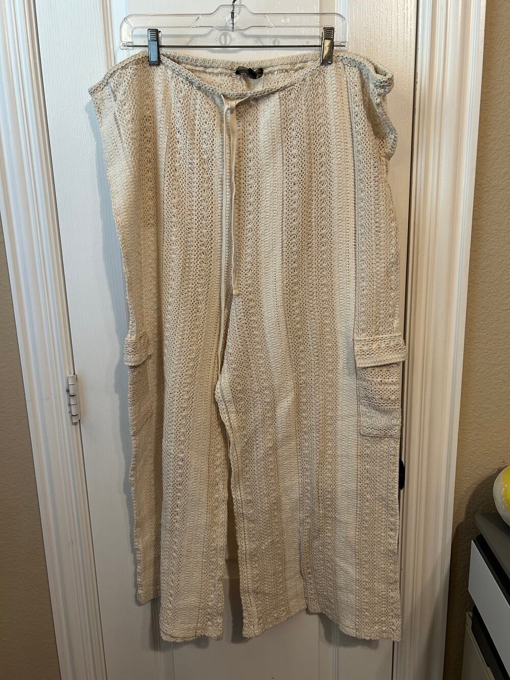 Crochet Wide Leg Coverup Beach Drawstring Pants Cargo 2XL